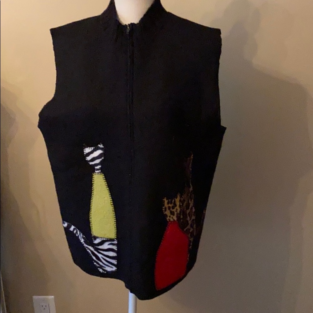 Coldwater Creek black wool vest with cats, L